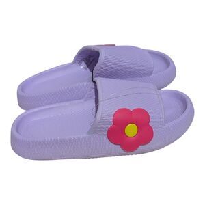 Girls Purple Flower Slide Sandals Size 13/1 Kids Summer Pool Slides